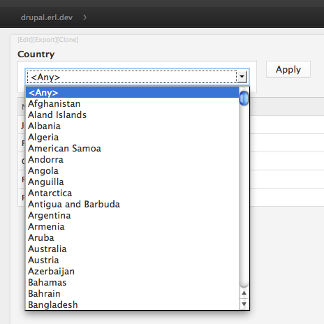 Country dropdown