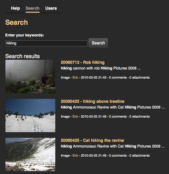 Visual search results